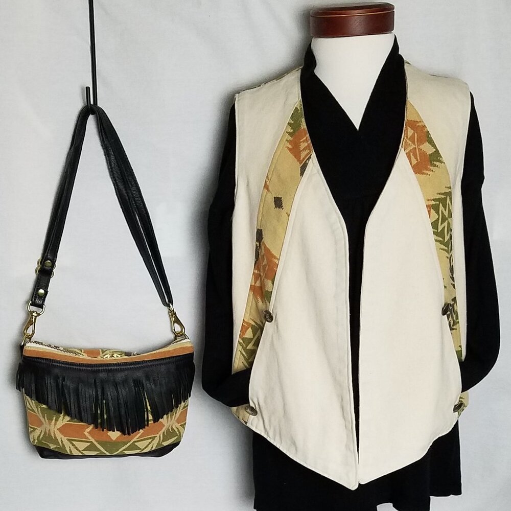 Women's Reversible Vest with Matching Leather Fringe Trim  Purse
